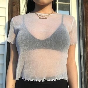 Brandy Melville Sheer Mesh Lettuce Hem Top